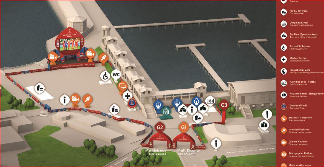 Схема фан-зоны в Сочи. 1 июля 2018 года. Фото Светланы Кравченко для "Кавказского узла"