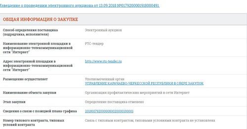 Тендер министерства по делам национальностей, массовым коммуникациям и печати Карачаево-Черкесии. Фото: скриншот с сайта Единой информационной системы в сфере закупок http://zakupki.gov.ru/epz/main/public/home.html