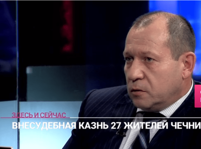 Скриншот видео интервью Игоря Каляпина о внесудебных казнях в Чечне. 23 июля 2019 года. https://tvrain.ru/teleshow/vechernee_shou/kaljapin-490114/?fbclid=IwAR13fgB-IGSR1reYC9o4bXjz5vp5oHsf1_iys1rFrc923oT2CThnPsGsY_k