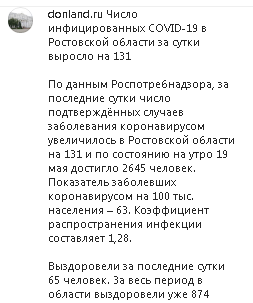 Скриншот сообщения на странице правительства Ростовской области в Instagram https://www.instagram.com/p/CAXLRZHsfGc/