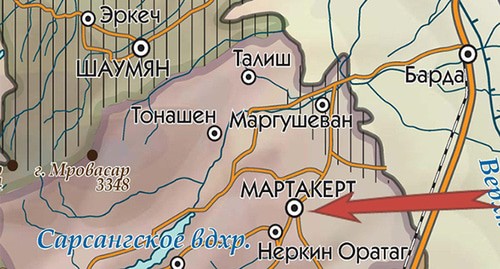 Мартакерт на карте Нагорного Карабаха. Фото "Кавказского узла".