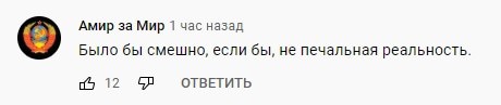 Скриншот комментария к видеоролику об отчете Кадырова Путину о результатах выборов в Чечне. https://www.youtube.com/watch?v=oI-JtzqD5BQ