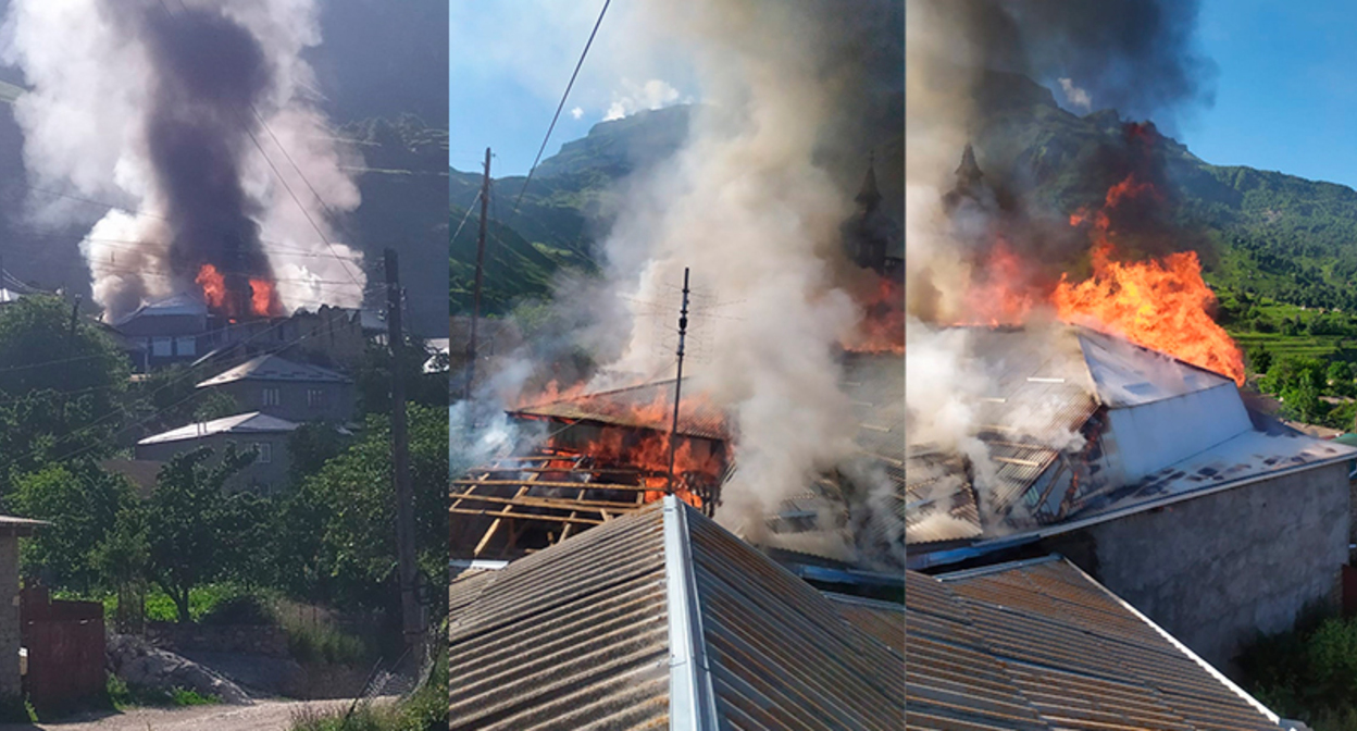 Горение мечети, медресе и двух частных жилых домов в Гоготле. Фото: ГУ МЧС России по РД