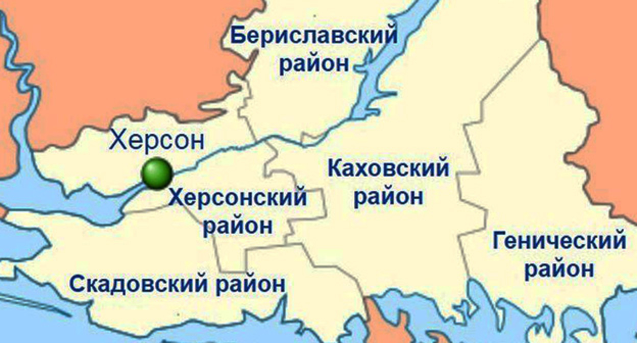 Херсонскую область разделяет река Днепр, на левый берег которой Шойгу приказал отвести войска. Скриншот фрагмента карты. Источник: topcor.ru 