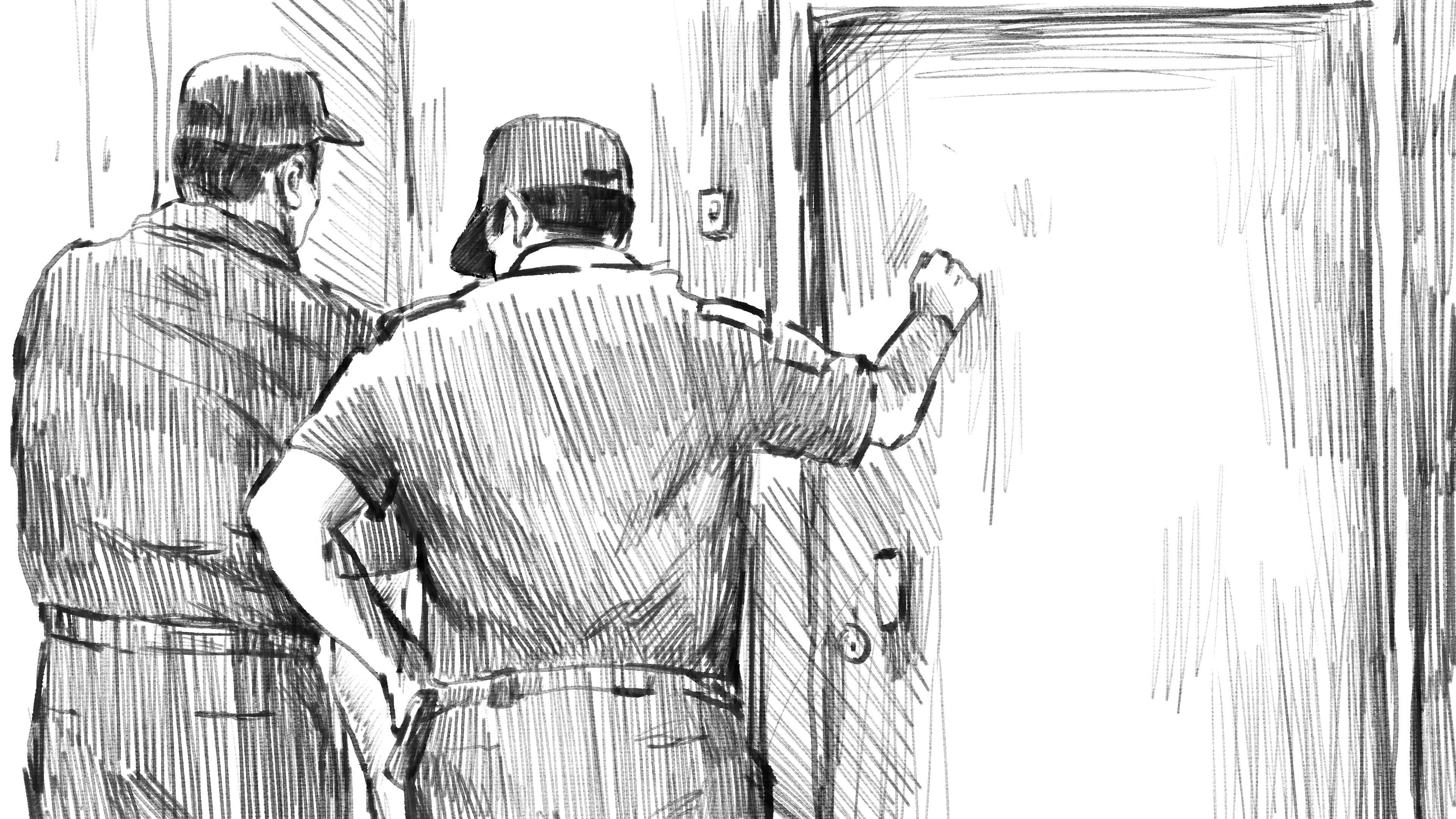 Полиция стучится в дверь. Иллюстрация Мейдан ТВ