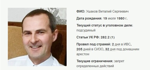 Виталий Ушаков. Скриншот со страницы сайта, где собрана информация об уголовных делах в отношении российских Свидетелей Иеговы*.