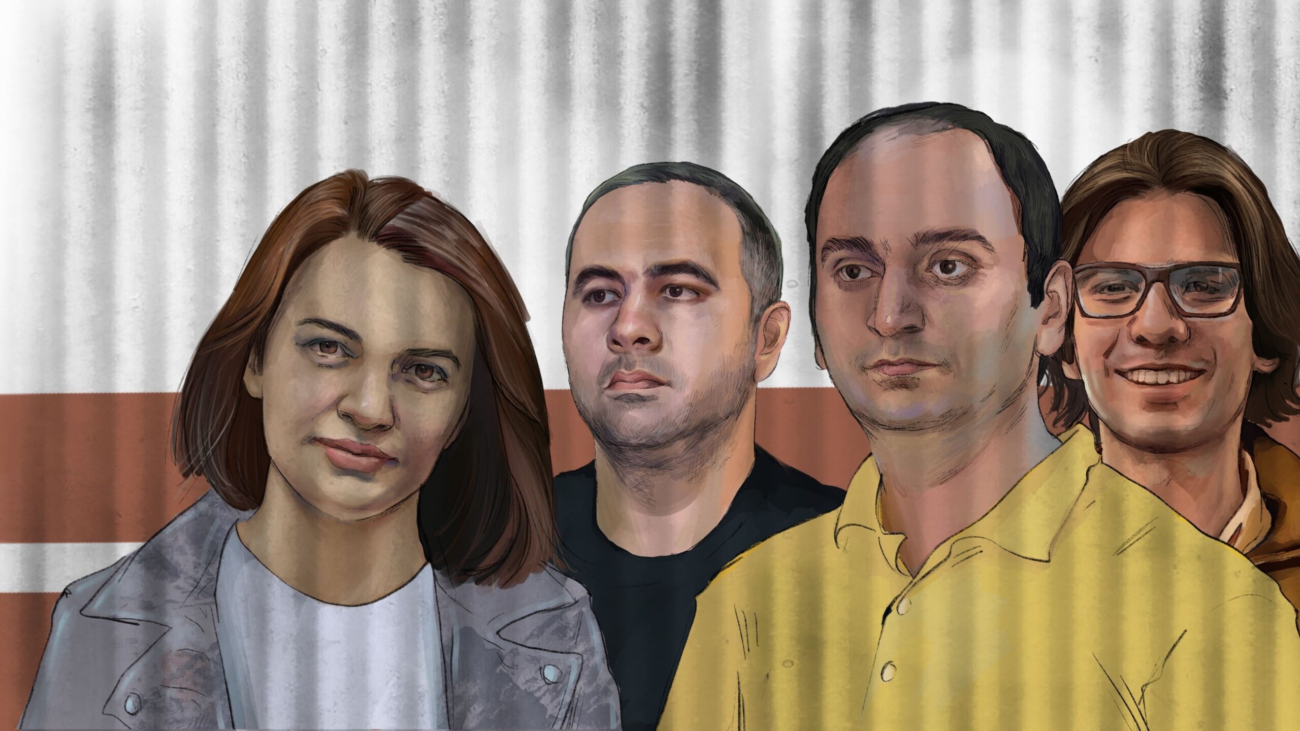 Наргиз Абсаламова, Ульви Гасанли, Азиз Оруджев и Мохаммед Кекалов. Иллюстрация Meydan TV