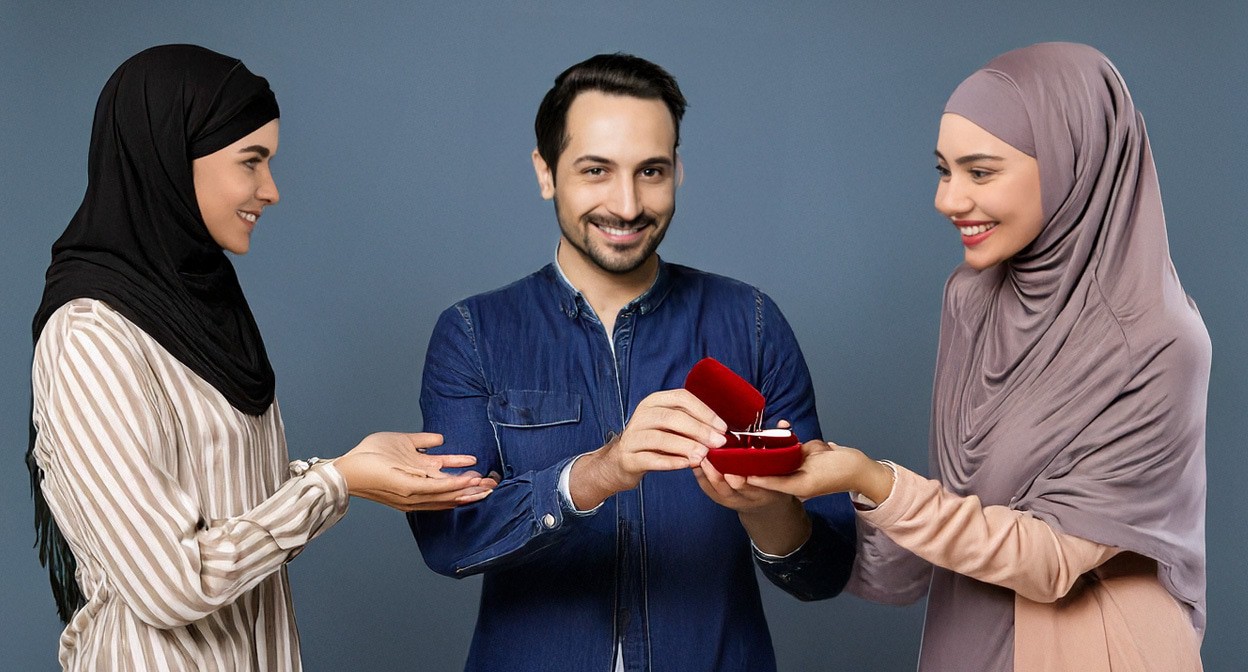 Многожентсво. Иллюстрация создана «Кавказским узлом» с помощью ИИ в программе Photoshop
