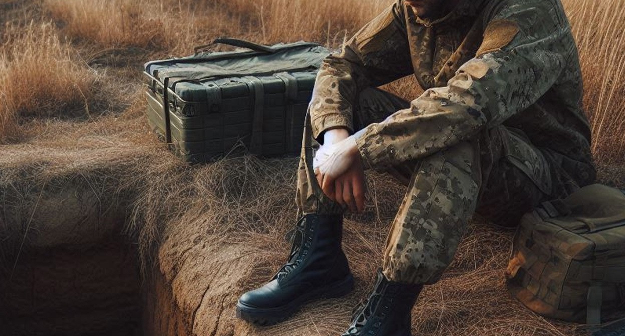 Военный у окопа. Иллюстрация создана «Кавказским узлом» с помощью ИИ в программе Copilot
