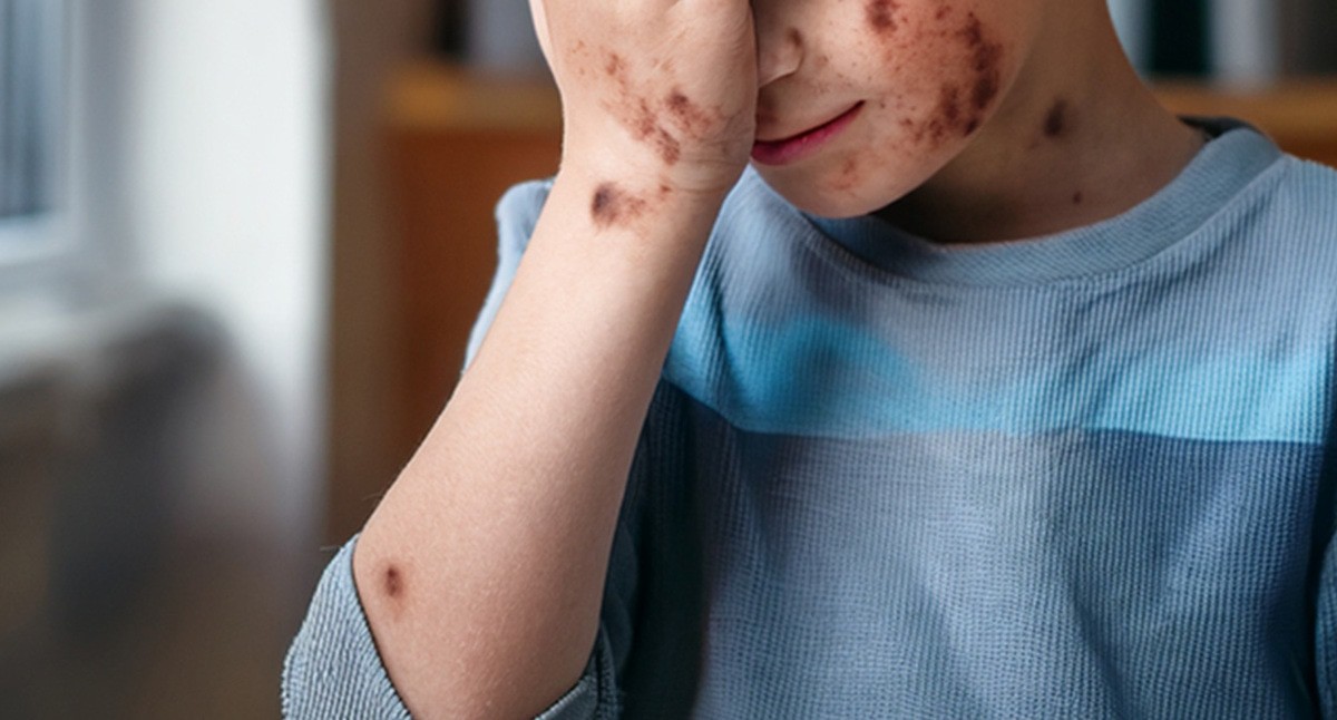 Мальчик со следами побоев. Иллюстрация создана «Кавказским узлом» с помощью ИИ в программе Photoshop