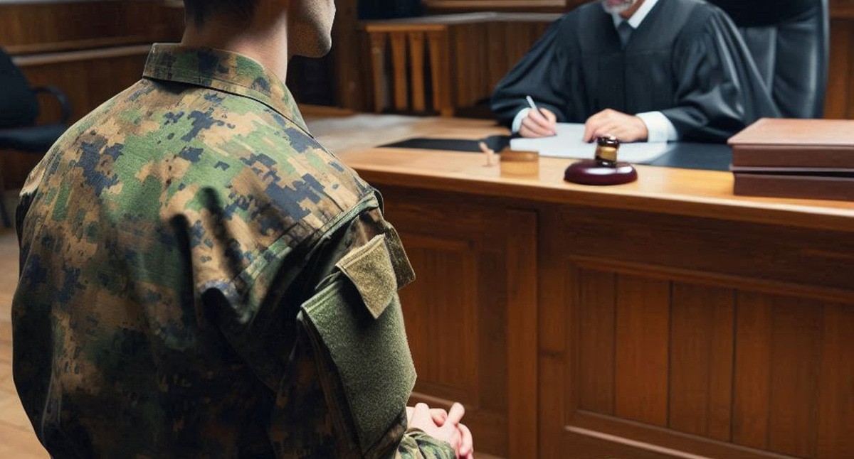 Военный в суде. Иллюстрация создана "Кавказским узлом" с помощью ИИ в программе Copilot
