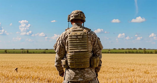 Военный стоит в поле. Фото "Кавказского узла" созданное при помощи программы Copilot