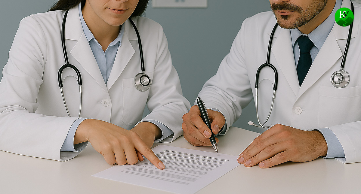 Врач пишет заявление о выплате. Иллюстрация создана «Кавказским узлом» с помощью ИИ в программе Copilot Врач пишет заявление о выплате. Иллюстрация создана «Кавказским узлом» с помощью ИИ в программе Copilot