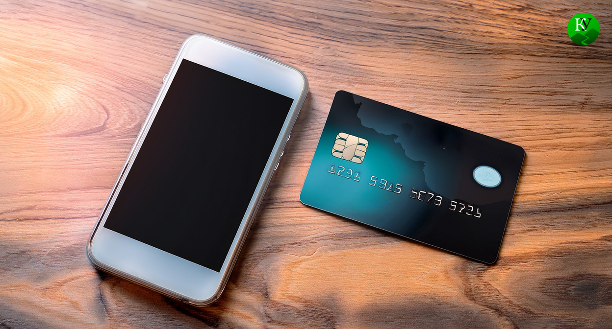 Смартфон и банковская карта. Иллюстрация создана "Кавказским узлом" с помощью ИИ в программе Copilot