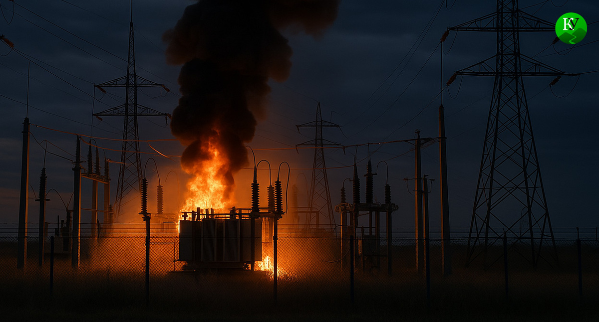 Горит подстанция. Иллюстрация создана "Кавказским узлом" с помощью ИИ в программе Copilot