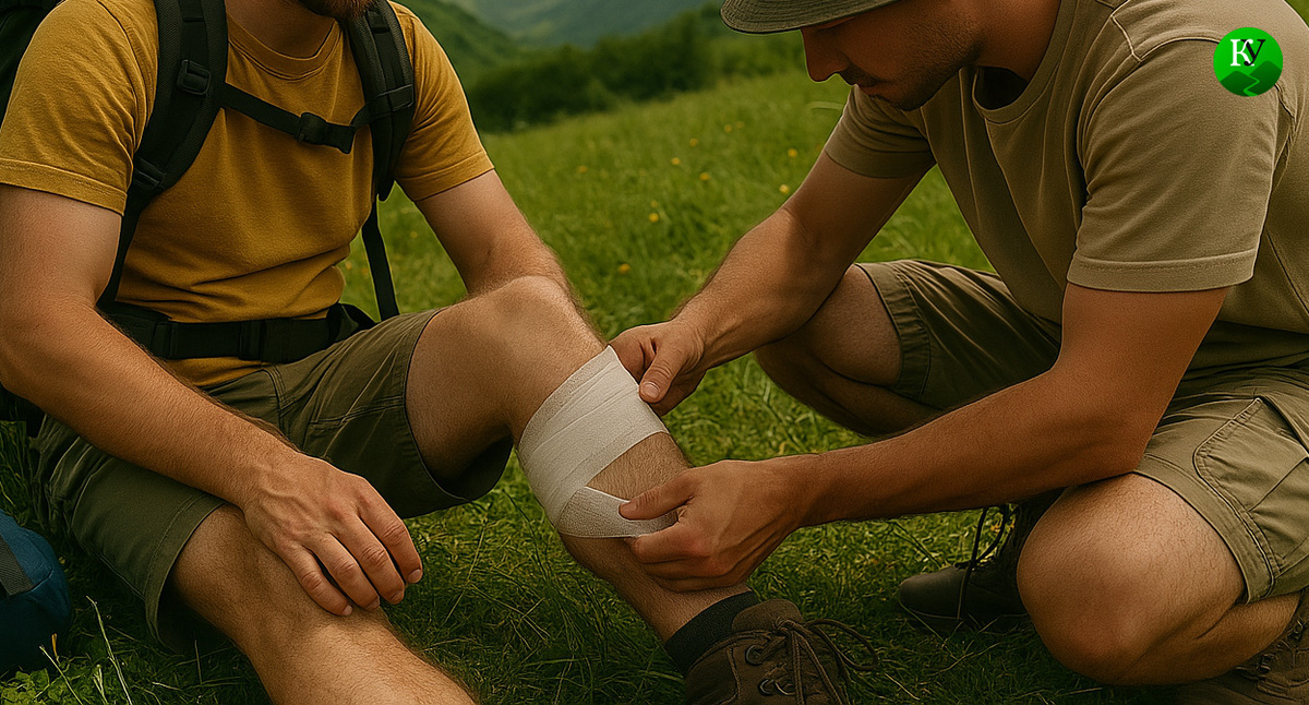 Турист повредил ногу. Иллюстрация создана «Кавказским узлом» с помощью ИИ в программе Copilot