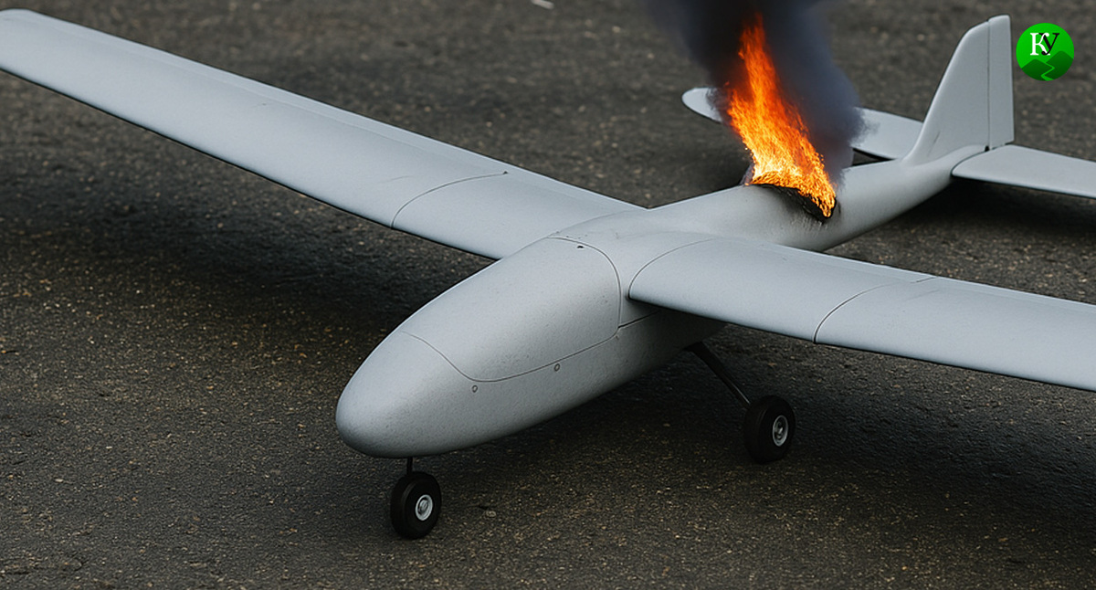 БПЛА горит. Иллюстрация создана "Кавказским узлом" с помощью ИИ в программе Copilot