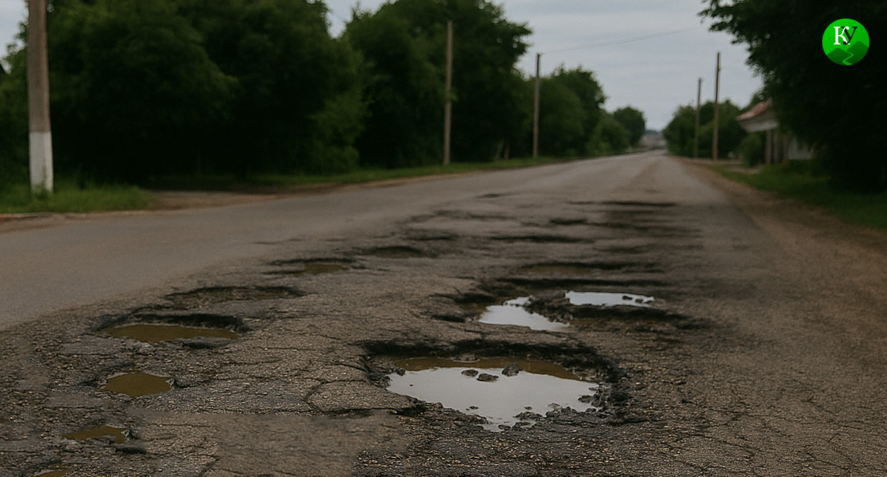 Разбитая дорога. Иллюстрация создана "Кавказским узлом" с помощью ИИ в программе Copilot