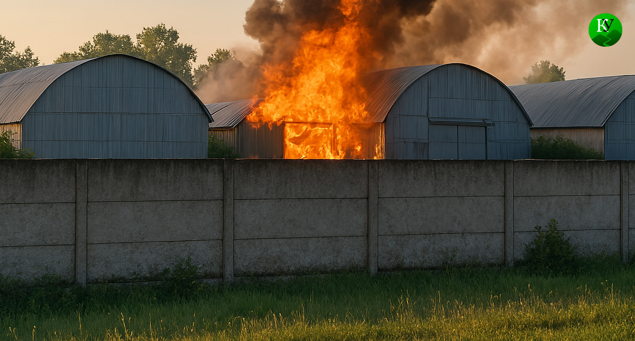 Пожар на предприятии. Иллюстрация создана "Кавказским узлом" с помощью ИИ в программе Copilot