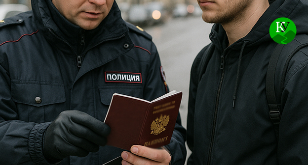 Сотрудник полиции проверяет паспорт. Иллюстрация созданна ИИ с помощью программы Copilot