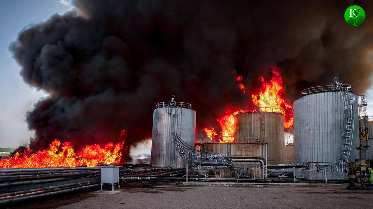 Пожар на НПЗ. Иллюстрация создана "Кавказским узлом" с помощью ИИ в программе Copilot