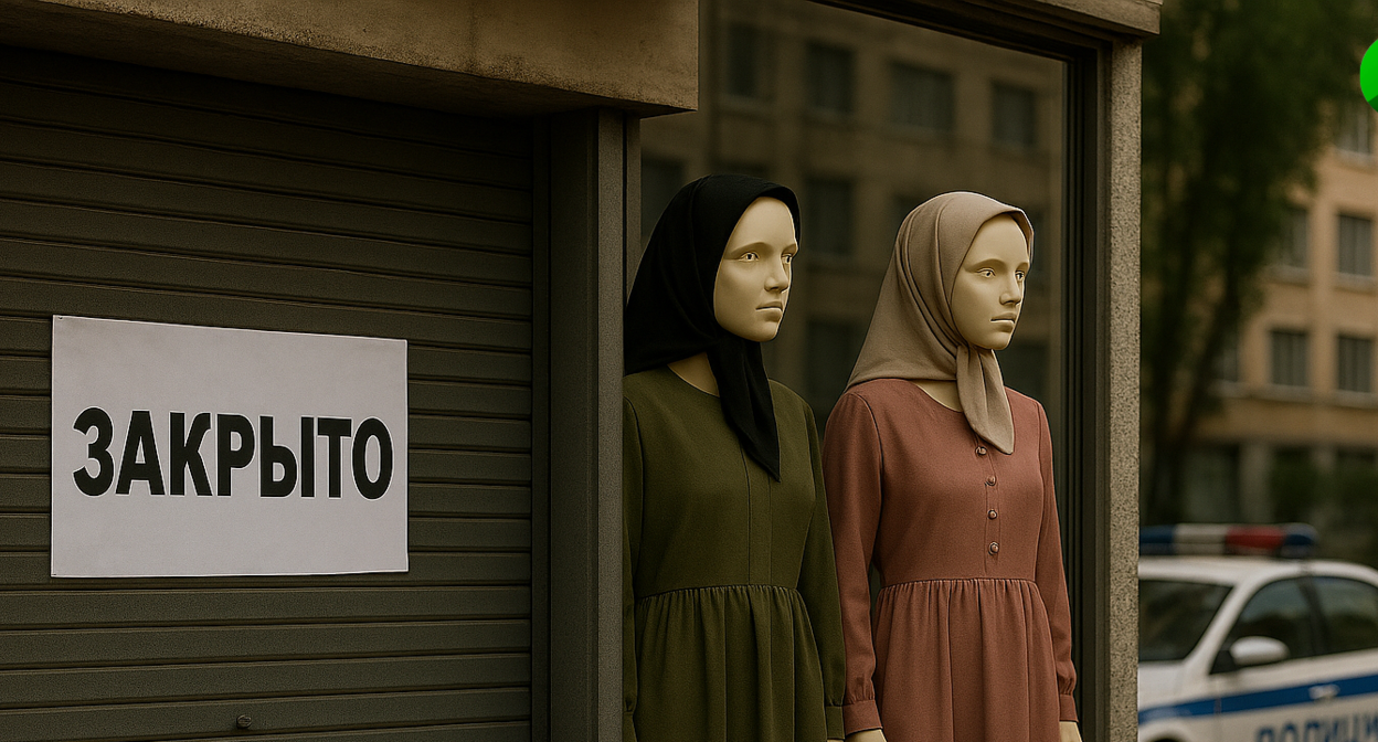 Витрина закрытого магазина одежды. Иллюстрация создана "Кавказским узлом" с помощью ИИ. 