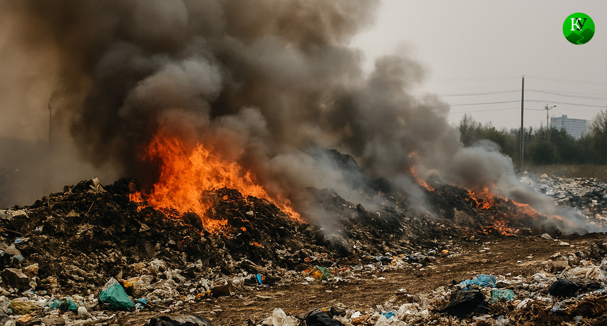 Пожар на свалке. Иллюстрация создана «Кавказским узлом» с помощью ИИ в программе Copilot