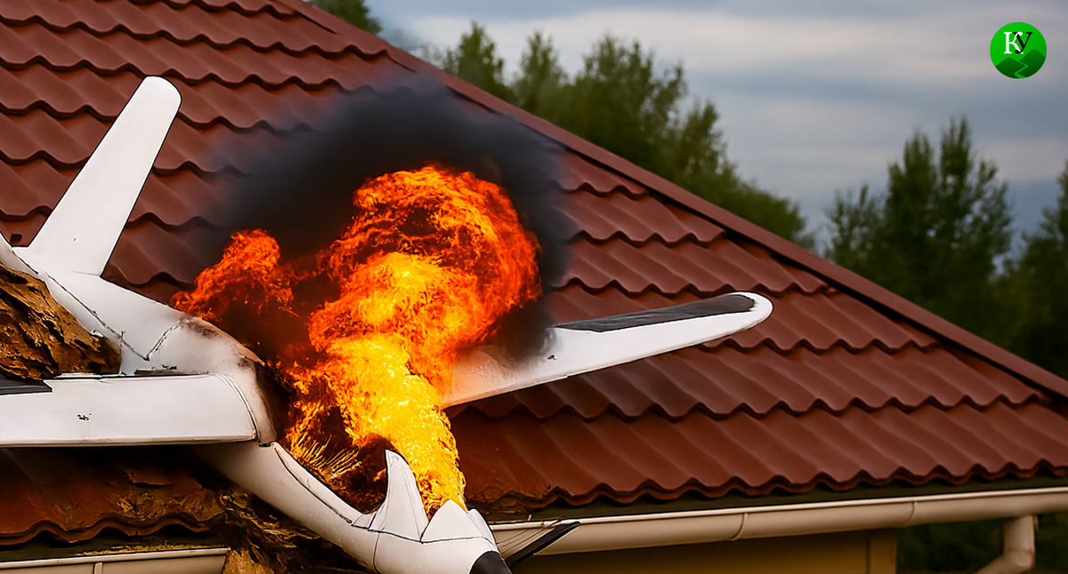 Горит БПЛА. Иллюстрация создана "Кавказским узлом" с помощью ИИ в программе Copilot