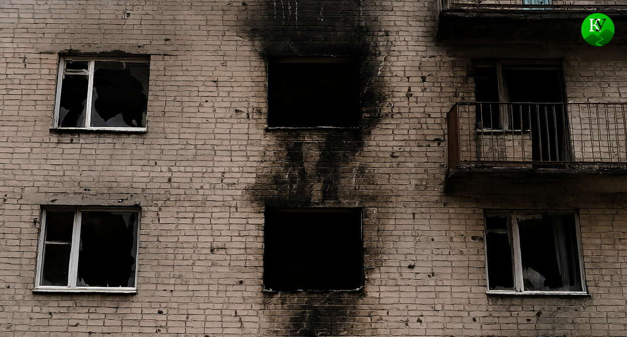 Дом после атаки. Иллюстрация создана «Кавказским узлом» с помощью ИИ в программе Copilot