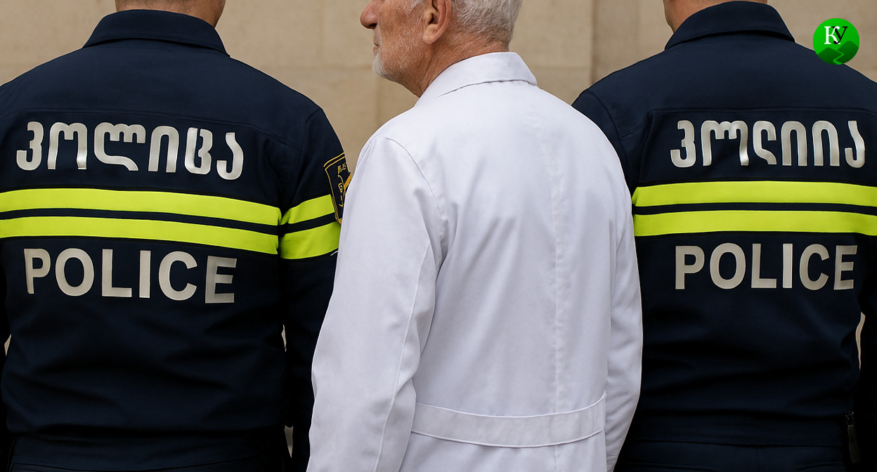 Полиция Грузии и задержанный. Иллюстрация создана «Кавказским узлом» с помощью ИИ в программе Copilot