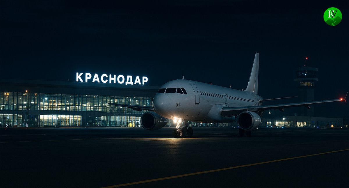 Самолет у аэропорта Краснодара. Иллюстрация создана «Кавказским узлом» с помощью ИИ в программе Copilot