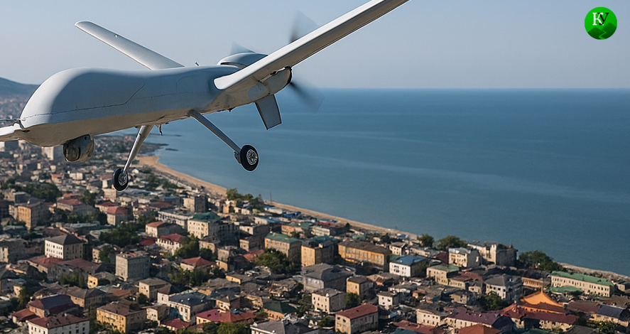 Беспилотник над Махачкалой. Изображение создано "Кавказским узлом" при помощи ИИ в программе Сopilot. 