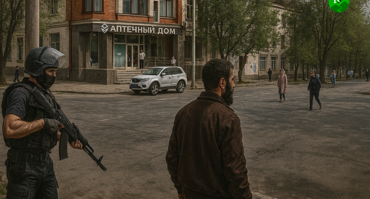 Нападение в Махачкале. Иллюстрация создана "Кавказским узлом" с помощью ИИ в программе Copilot