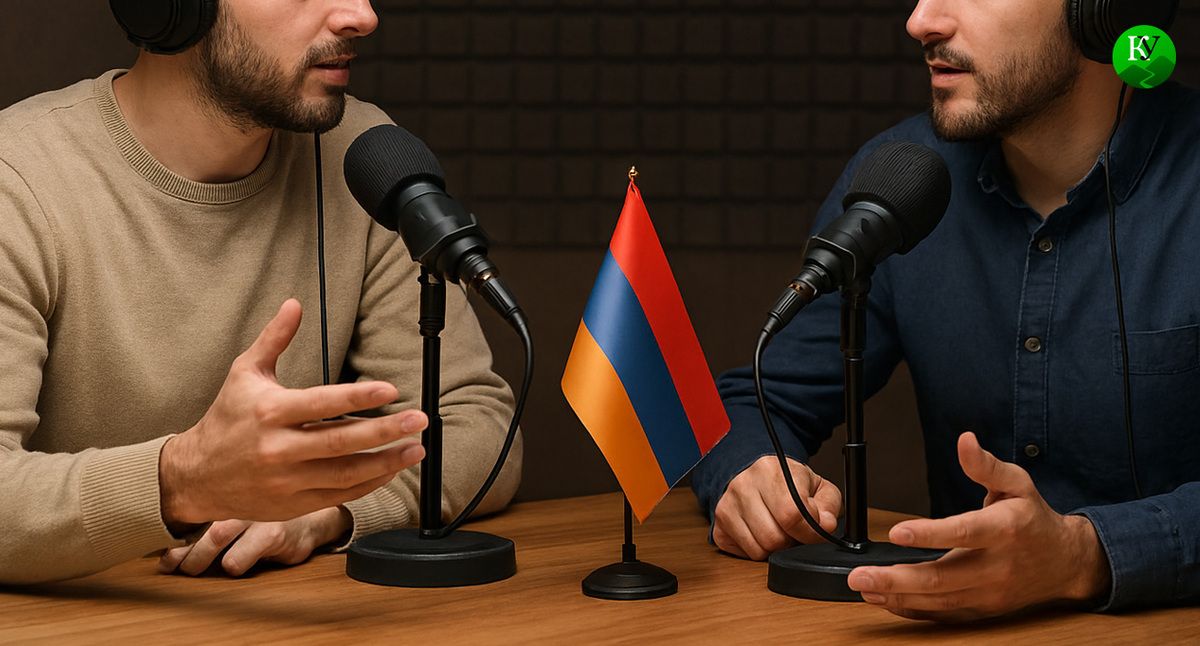 Ведущие подкаста. Иллюстрация создана «Кавказским узлом» с помощью ИИ в программе Copilot