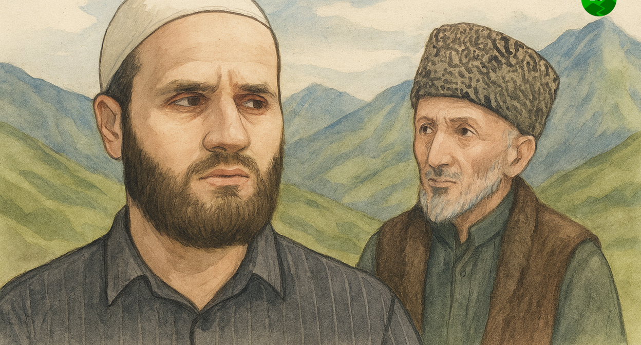 Батлухский и муфтий Дагестана. Иллюстрация создана «Кавказским узлом» с помощью ИИ в программе Copilot

