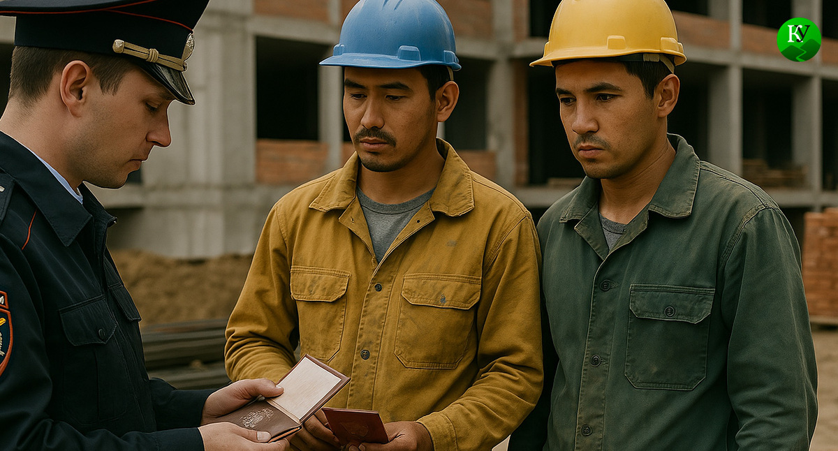 Мигранты на стройке. Иллюстрация создана «Кавказским узлом» с помощью ИИ в программе Copilot