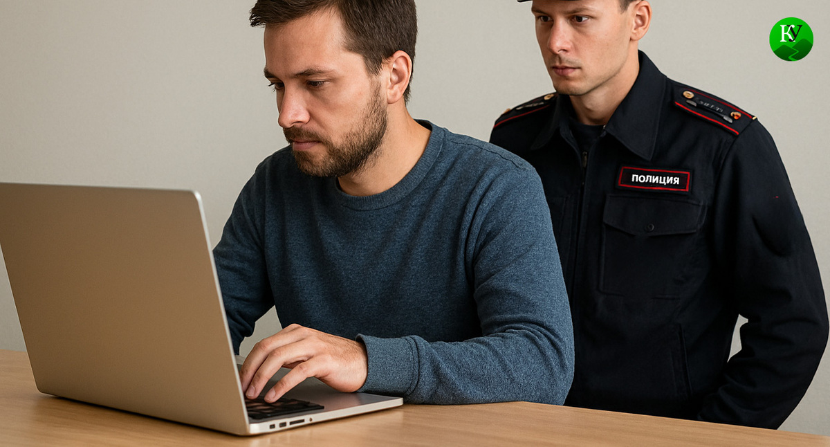 Комментатор и силовик. Иллюстрация создана «Кавказским узлом» с помощью ИИ в программе Copilot