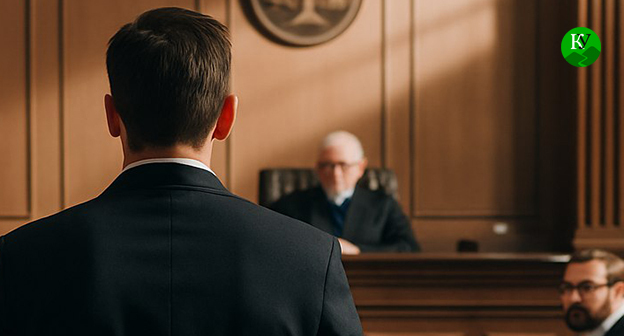 Мужчина в зале суда. Иллюстрация "Кавказского узла" созданная ИИ при помощи программы Copilot