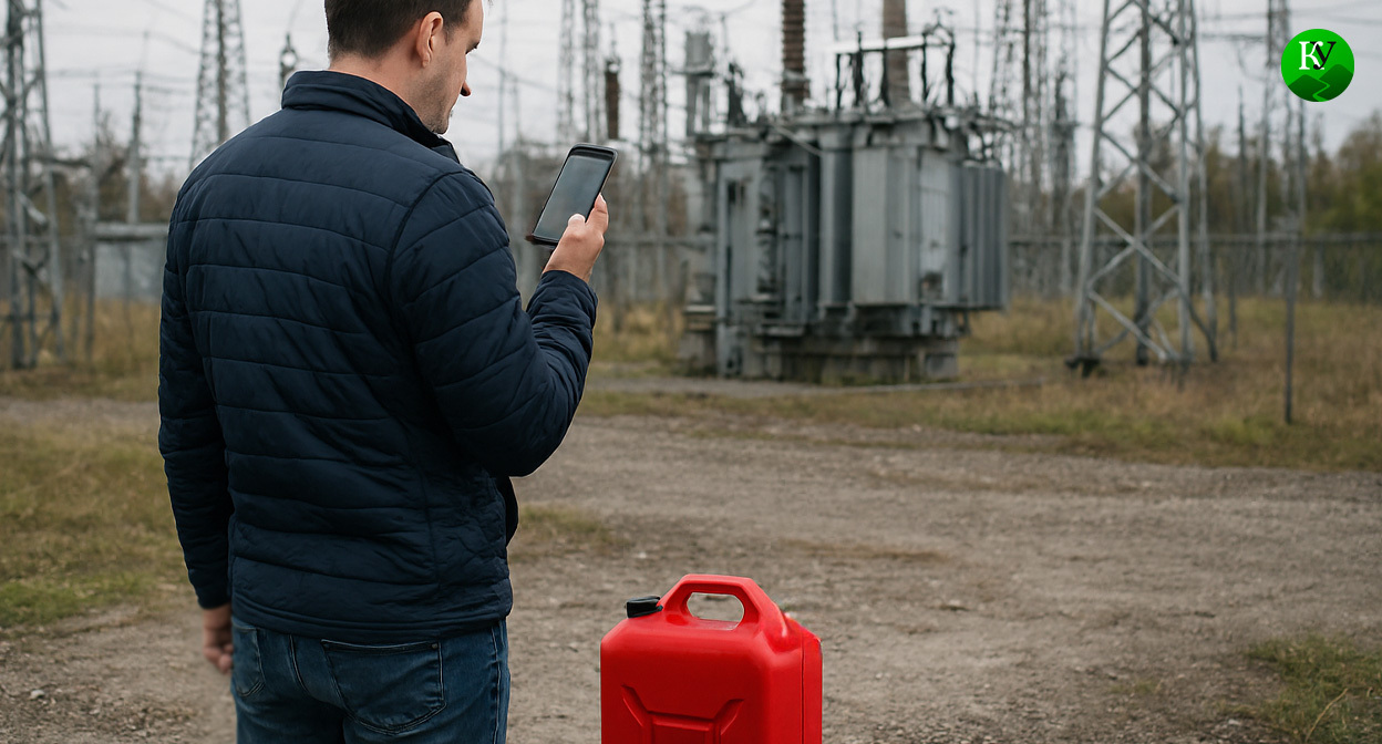 Мужчина у подстанции. Иллюстрация создана «Кавказским узлом» с помощью ИИ в программе Copilot