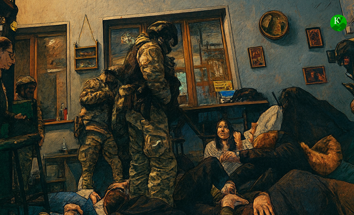 Задержание на "лимоновских" чтениях. Иллюстрация создана "Кавказским узлом" с помощью ИИ в программе Copilot