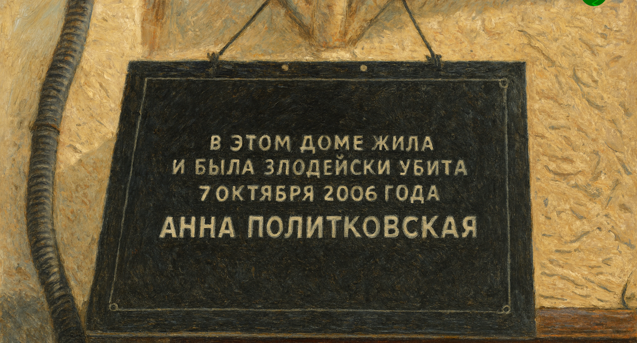 Одна из временных мемориальных табличек. Иллюстрация создана "Кавказским узлом" с помощью ИИ в программе Copilot