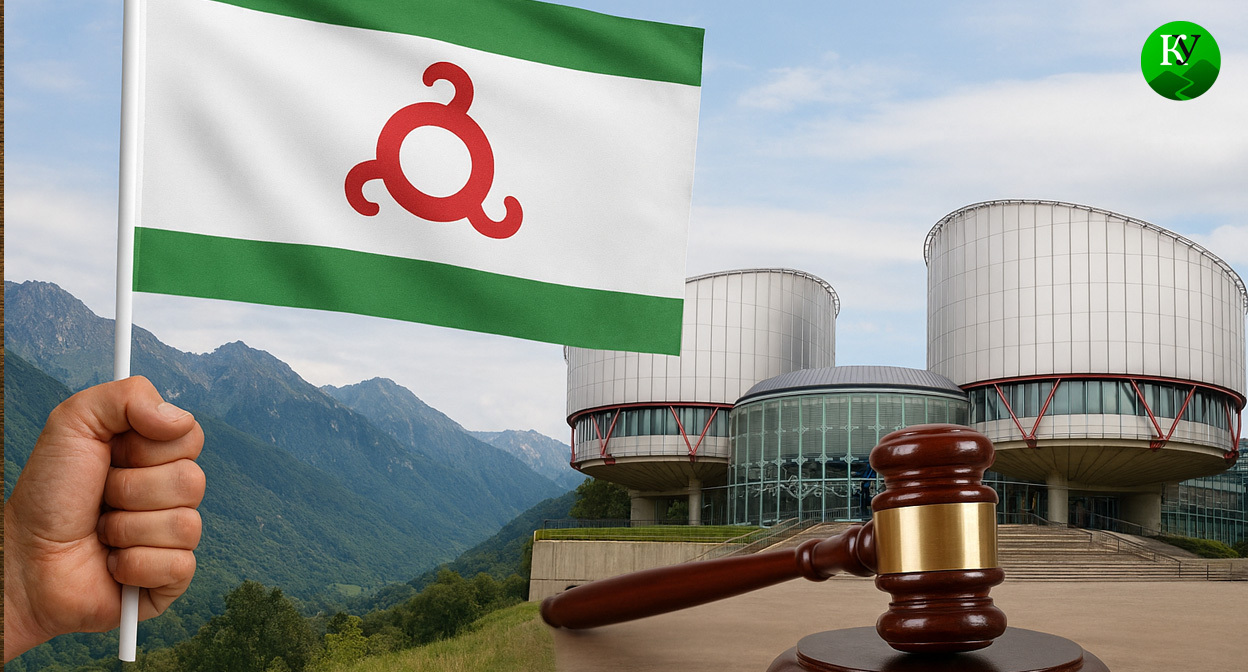 Флаг Ингушетии и ЕСПЧ. Иллюстрация создана «Кавказским узлом» с помощью ИИ в программе Copilot