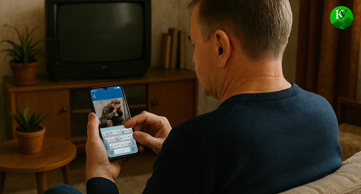 Мужчина комментирует новость о военных. Иллюстрация создана «Кавказским узлом» с помощью ИИ в программе Copilot
