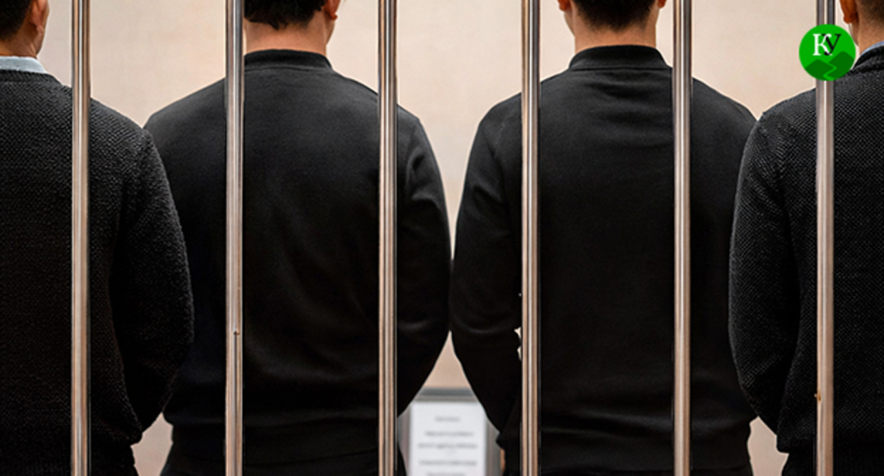 Осужденные в зале суда. Иллюстрация создана "Кавказским узлом" при помощи ИИ в программе Copilot