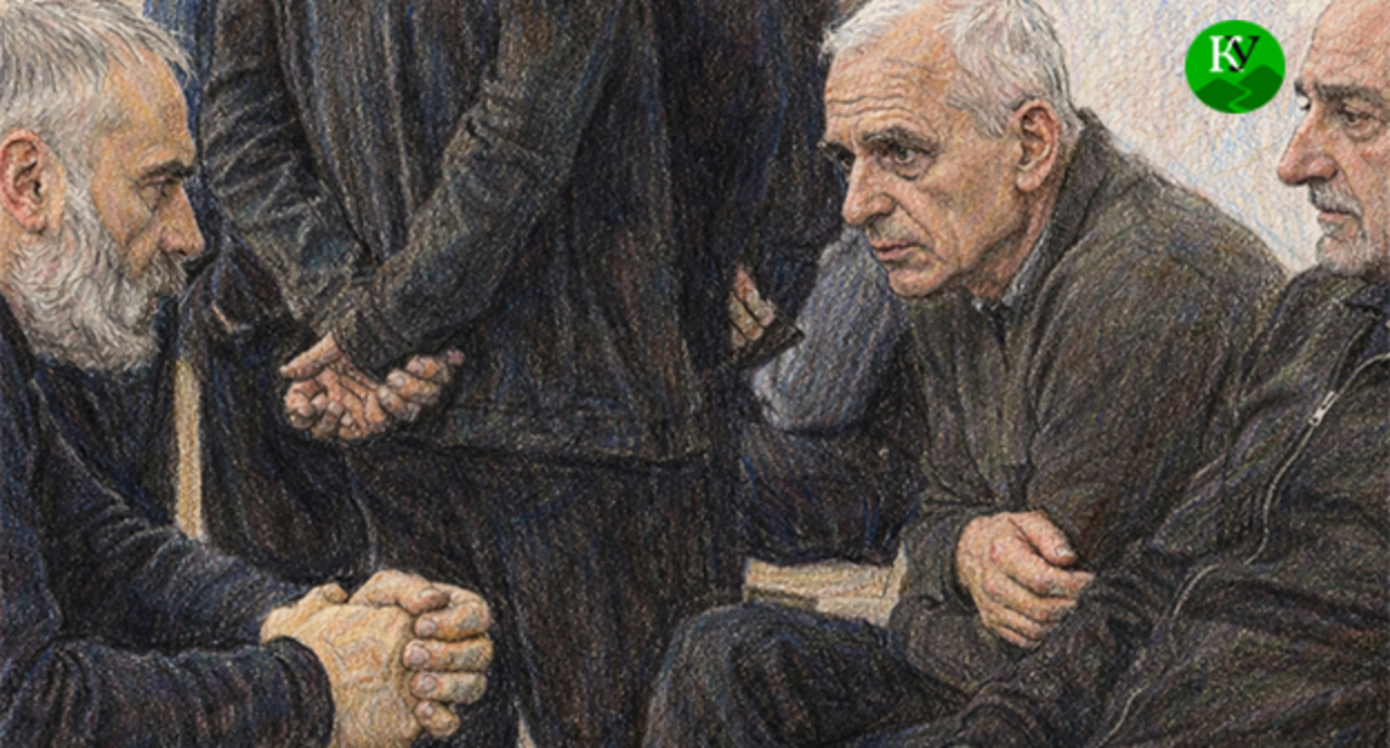 Лидеры Карабаха в зале суда. Иллюстрация создана "Кавказским узлом" при помощи ИИ в программе Copilot