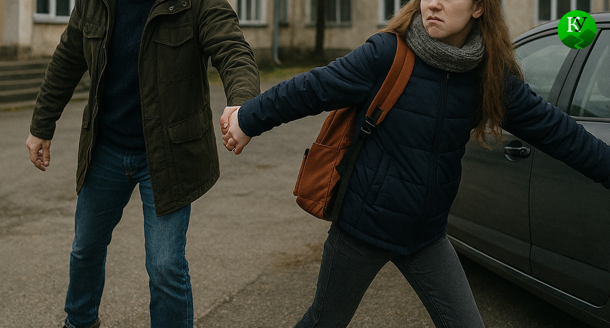 Школьница и похититель. Иллюстрация создана «Кавказским узлом» с помощью ИИ в программе Copilot