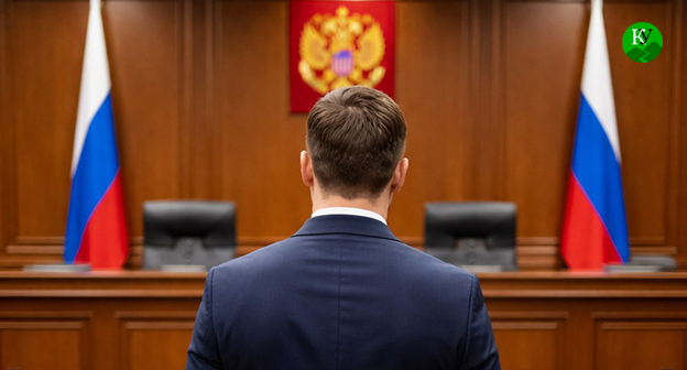 Мужчина в зале суда. Иллюстрация создана "Кавказским узлом" при помощи ИИ в программе Copilot