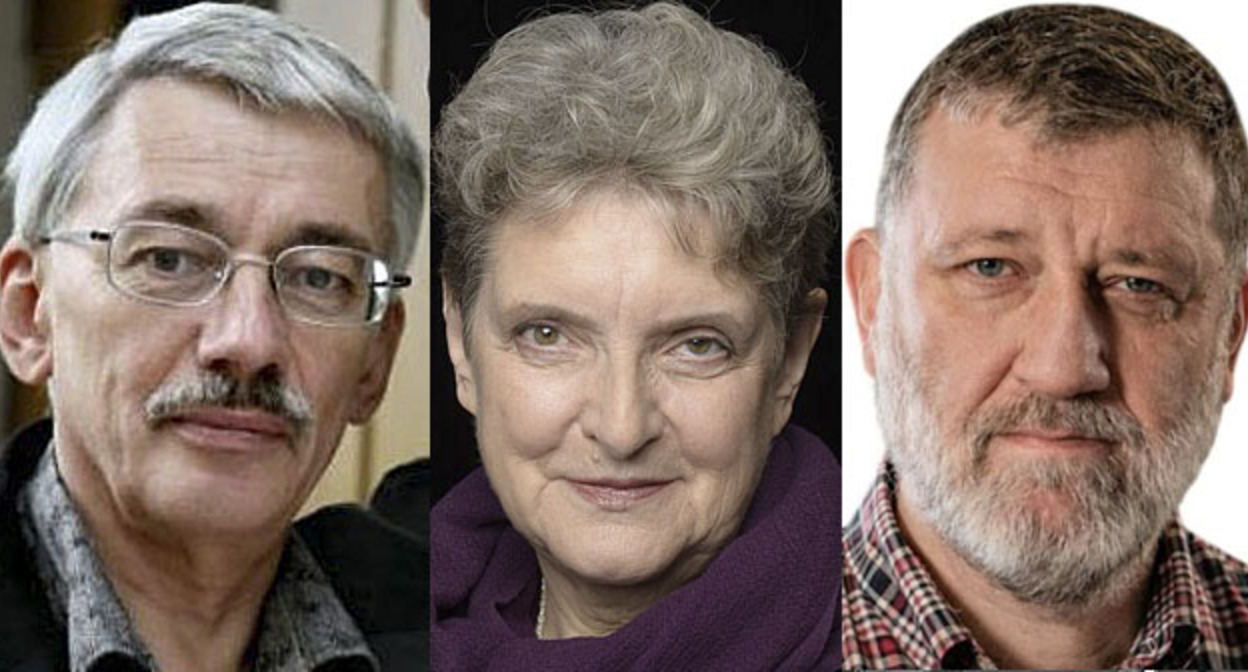 Олег Орлов, Светлана Ганнушкина, Сергей Пархоменко (все включены в реестр иноагентов). Фото: Сергей Алексеев https://ru.wikipedia.org/, Анна Артемьева https://ru.wikipedia.org, https://www.youtube.com/watch?v=uj9HjVMxmps Коллаж "Кавказского узла".