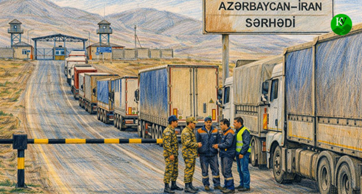 Граница Азербайджана и Ирана. Надпись на баннере "Азербайджано-Иранская граница",  Иллюстрация создана "Кавказским узлом" при помощи ИИ в программе Copilot