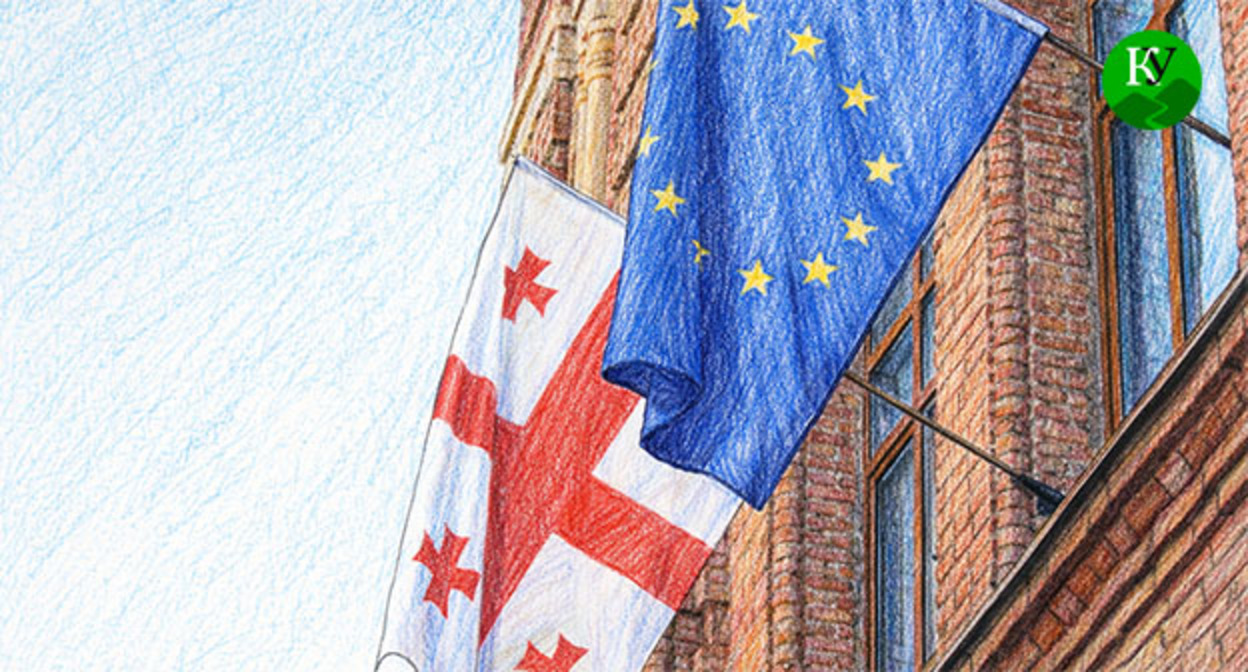 Флаги Грузии и Евросоюза. Иллюстрация создана "Кавказским узлом" при помощи ИИ в программе Copilot